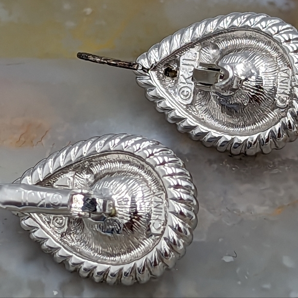 Vintage KJL Kenneth Jay Lane Teardrop Blue Lace Agate Silvertone Rope Earrings - Picture 5 of 6